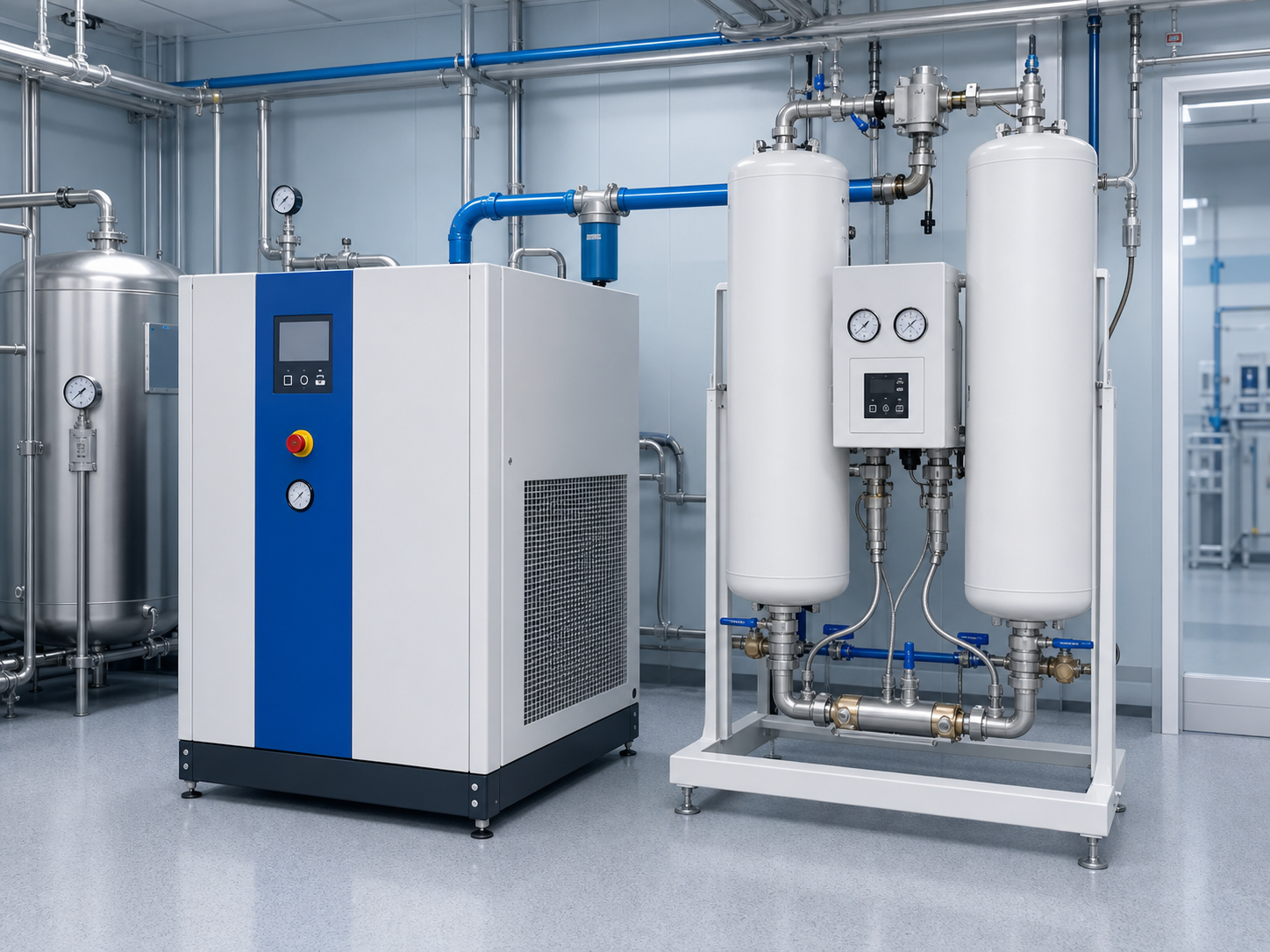Compressed air dryer system with dryer cabinet and desiccant columns